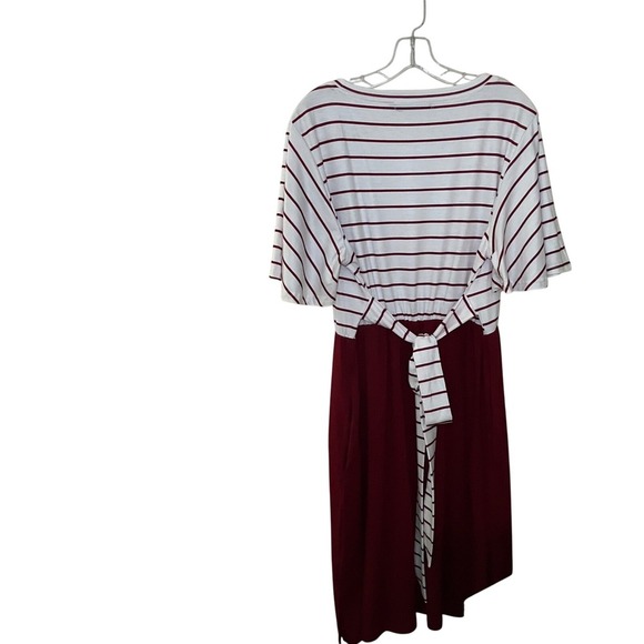 Striped Tie Back Midi Dress White & Burgundy Casual Chic XL - Picture 3 of 5